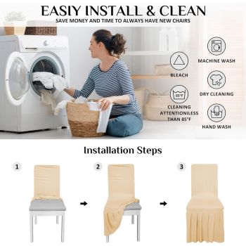 2pcs Chair Covers Stretch Skirt, Durable Washable Universal Chair Slipcover, Super Fit  Chair Seat Protector Cover for Hotel, Ceremony, Home(Champagne)