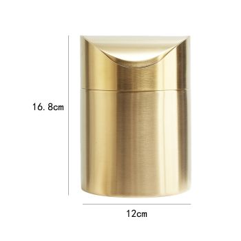Stainless Steel Trash Can with Swing Lid, Mini Countertop Trash Bin Bathroom, Golden Desktop Garbage Cans Tiny Kitchen Waste Bins with Trash Bag