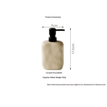 Modern Ceramic Soap Dispenser, Beige Speckled Finish, Black Pump Top, Refillable Liquid Container for Bathroom Kitchen(440 ml)