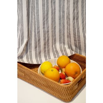 Black and white striped lace curtain head door curtain, kitchen small curtain, translucent blocking curtain Width 135 * Height 60cm [excluding pole]