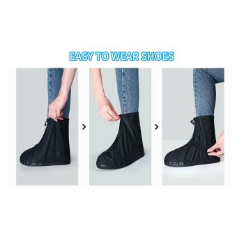 Cycling middle tube rainproof shoe cover, outdoor thick high tube waterproof rain boots shoe cover, suitable for rainy days, men's and women's anti slip and wear-resistant(Black, M)