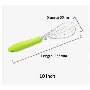 Stainless steel manual egg beater with silicone handle, egg white and cream whisk, household and commercial baking tools, mixer（Green P-handle egg beater 10 inches）
