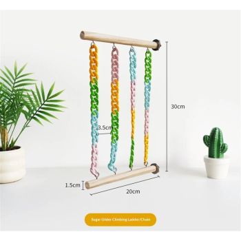 2 climbing toys, natural wood hanging toys with sturdy colored chains, sugar glider cage accessories, non swinging mouse reinforcement toys for small animals and parrots