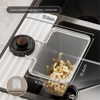Kitchen Sink Strainer with Filter Mesh Bag, Suction Cup Food Waste Filter Basket, Foldable Washing Vegetables and Fruits Drying Bag Holder (Black Sink Strainer2pcs +100pcs Mesh Bag)