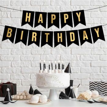 2pcs Black Gold Happy Birthday Banner Birthday Party Supplies for Adult Boy Girl  Black Bday Party Decorations & Decor for Men & Women.