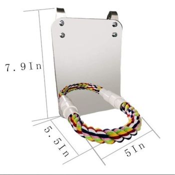 Bird Mirror for Cage, Bird Parrot Mirror with Rope for Cockatiel Conures, Lovebirds, Parrot, Canaries, and Budgies（Mirror+6 Bell String）