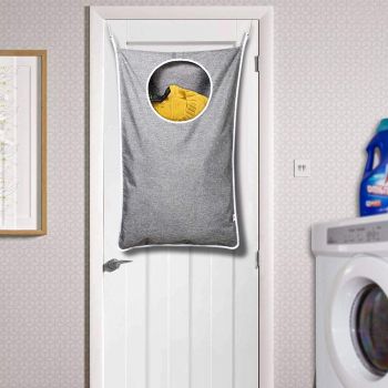 Hanging Laundry Hamper Bag with 2 Different Types of Hooks, Door Laundry Hamper Storage Bag for Dirty Clothes, Blankets, and Toys (Grey, 2-Pack)