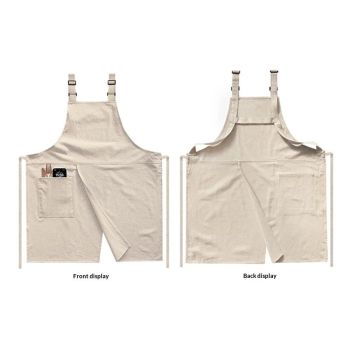 Cotton and linen double shoulder apron, suitable for home kitchen, catering, baking, workwear, cover with pockets, suitable for both men and women (beige)
