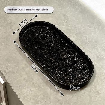 oval black ceramic tray for bathroom vanity, solid stone perfume dispenser and decorative kitchen countertop tray