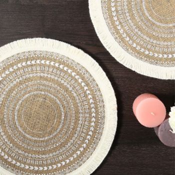 Placemats Set of 4 - Boho Cotton Woven Round Tassels Table Mats for Dining Room Kitchen Table Decor(Tassel circular pattern)