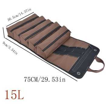 Heavy-Duty Waxed Canvas Tool Roll, 7-Pockets Tool Wrap Roll, 15L Tool Roll Bag, Large Roll Up Tool Bag For Mechanics.（black）