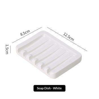 Self Draining Soap Dish, Ceramic Soap Holder for Shower, Soap Case Saver Tray Sponge Organizer Keep Dry for Bathroom Kitchen Counter Sink (1, White)
