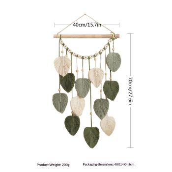 Wall Hanging - Hand Woven Boho Tapestry Sage Green Leaves Wall Decor, Rustic Tassels Yarn Hanging Ornament Decor for Bedroom Living Room Dorm（Green）