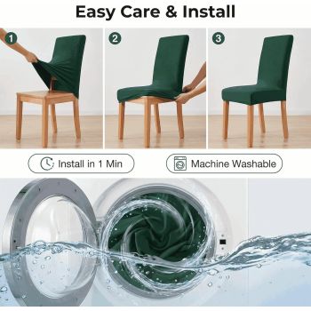 Chemical Fiber Stretch Dining Room Chair Covers -  Chair Slipcovers - Stretchable Removable Furniture Protectors (2, dark green)