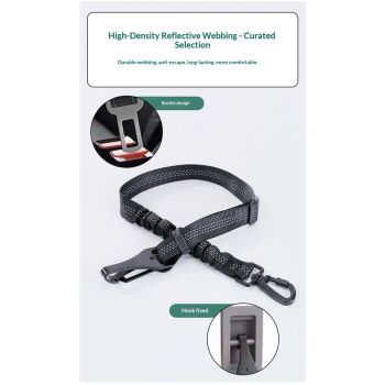 Dog Seat Belt 3-in-1 Car Harness for Dogs Adjustable Safety Seatbelt for Car Reflective Bungee Dog Car Harness with Clip Hook Latch & Buckle, Swivel Carabiner (Black)
