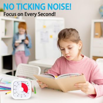 60 Minute Kids Visual Timer Home Edition - for Homeschool Supplies Study Tool, Timer for Kids Desk, Office Desk and Meetings with Silent Operation (white,Battery not included)