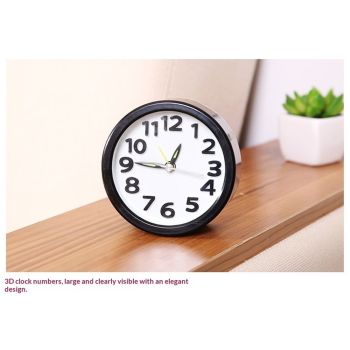 Alarm Clock , Cute Analog Round Digital Quartz Clock, Non Ticking, Battery Operated,Simply Design for Living Room, Bedroom,Bedside, Desk Decorative (Black,Battery not included)