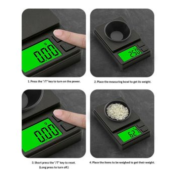 Portable Milligram Scale 500g/0.01g, Gram Scale with 7 Units, High Precision Powder Scale with Cover, Backlit LCD（Battery not included）