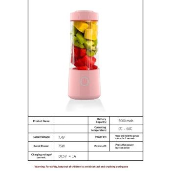Portable Blender, USB Rechargeable Personal Size Blenders, Smoothie Blender with 6 Blades for Protein & Shakes, Mini juicer for Travel Sports Outgoing, pink（Only juicers are available）