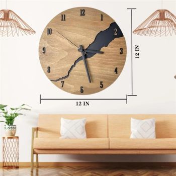 12Inch Simple Cracked Wooden Wall Clock - Silent Non-Ticking Large Wall Clock Creative Decor for Living Room Office (Battery not included)