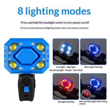 Bike Horn with Front Light, 2in1 Bicycle Bell Control Switch LED Light, Rechargeable Waterproof, Headlight Light Daily Commute, Adults Kids Bike Scooter