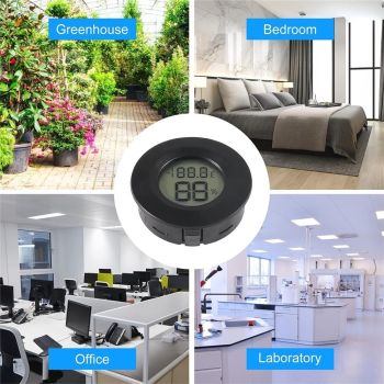 4-Pack Mini Hygrometer Thermometer Fahrenheit or Celsius Meter Digital LCD Monitor Indoor Room Round Humidity Temperature Gauge for Case Greenhouse Babyroom Reptile Incubator（Battery not included）