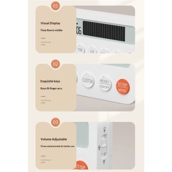 2 pack Visual Kitchen Timer Stopwatch with Progress Bar, Fast-Set Hour Minute Seconds Timer, Silent or Loud Alarm, Countdown and Countup Timing, 12H/24H Time Display（Battery not included）
