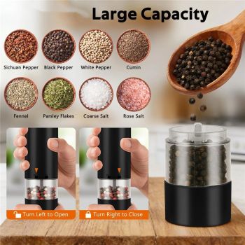2 pack Electric Salt & Pepper Grinder Set 40mL Capacity – Operated Shakers, Adjustable Coarseness, Type C Charging