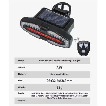 Smart Bike Light equipped with horn warning light - ON/Off Rechargeable Waterproof Rear Bicycle Tail Light with Remote