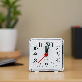 2 pack Analog Alarm Clock, White, Battery Powered, Large Dial, Good for Travel, Heavy Sleepers（Battery not included）