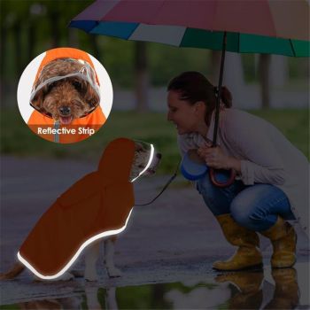 Dog Raincoat, Adjustable Dog Rain Jacket with Clear Hooded Layer for Large Medium Small Dogs Puppies, Waterproof Rain Coat Poncho with Reflective Storage Pocket & Rim (Orange,M)