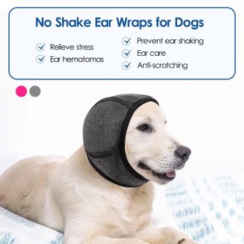 Dog Calming Hoodie - No Shake Ear Wraps for Dogs, Anxiety Relief & Noise Protection, Water Resistant Pet Ear Cover Muffs for Firework, Grooming, Thunderstorms, Swimming, Bathing, Grey M