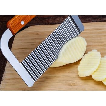 2 pack Crinkle Chopper, Wavy Potato Soap Cutting Tool French Fry Slicer Stainless Steel Blade Wooden Handle Serrator Chopping Knife
