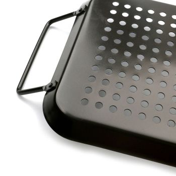 ​ BBQ Grill Pan, Non-stick Carbon Steel BBQ Grill Wok Grill Accessories with Handles for Outdoor Grill Vegetables, Fish, Meat, Kabobs​ (size:Rectangular)