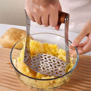 Heavy Duty Potato Masher With Horizontal Handle | Versatile Food Masher For Vegetable | Made of Durable Stainless Steel | Silver