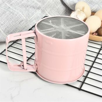 2 pack Flour sieve stainless steel material manufacturing,Coffee Sieve Cup,Semi Automatic Sifter for Baking | Fine Mesh Pastry Sieve Cup（Pink）