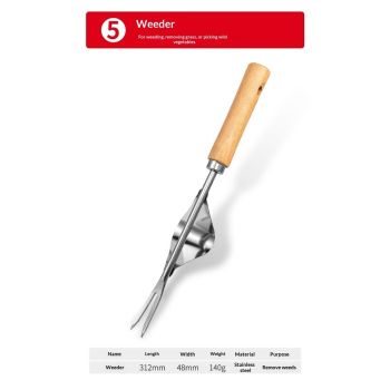 Weed Puller Tool, 5 Piece Stainless Steel Heavy Duty Weeding Tool, Weed Puller, Crack Weeder Tool, Weed Remover Tool with Ergonomic Wooden Handle, Gardening Gifts for Women