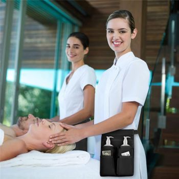 Massage Bottle Bag, Professional Massage Therapist Holster for 2 Bottles, Lotion Oil Waist Holder Organizer with Adjustable Belt, Multiple Pockets (Bag Only) (Black)