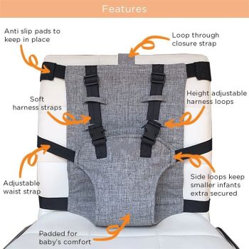 Compact Travel High Chair | Portable High Chair for Baby | Baby Travel Essential Harness Seat | Must Haves for Vacations, Restaurants, Family Visits with Babies | Portable Highchair Seat