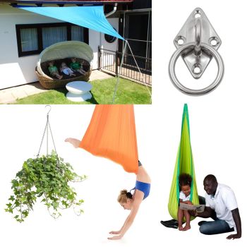 4 Pcs M6 Diamond Pad Eye Plate with Ring Hook, Ceiling Hooks Wall Mount Bracket, Heavy Duty Stainless Steel Anchor Mount for Yoga Swings Hammocks/Boat Rigging/Suspension Training Straps