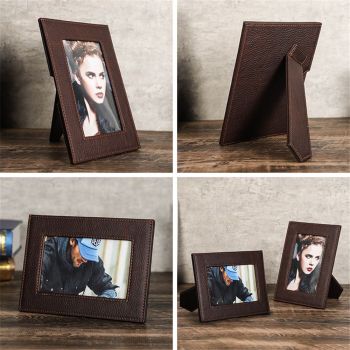 5x7 Retro Picture Frame, Vintage Leather Photo Frame, Hand-Crafted Resin Ornate Frame with Easel, Hook & Mat, for Tabletop & Wall Gallery Table Frames（Only picture frame）