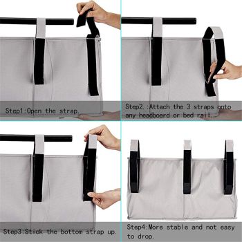 Bedside Caddy Hanging Bed Organizer Storage Bag Pocket for Bunk and Hospital Beds, College Dorm Rooms Baby Bed Rails,Camp,Gray