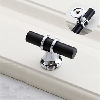 10 Pack Matt Black and Silver Cabinet Knobs, 2 Inch(50mm) Cabinet Hardware T Bar Knobs for Cupboard and Drawers