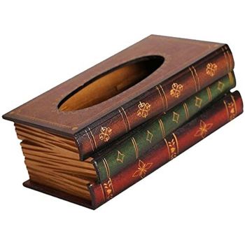 Crafted Classical Retro Wooden Antique Book Tissue Box Cover Rectangular Tissue Holder Dispenser Paper Cover Case Napkin Holder Home Decor for Bathroom Living Room Office car Kitchen