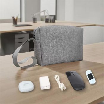 2 pack Small Makeup Bag, Cosmetic Toiletry Skin Care Make up Little Items Pouch for Purse, Zipper Mini Tech Charger Cable Electronic Organizer Case, Travel Accessories for Women Men Teen, Grey