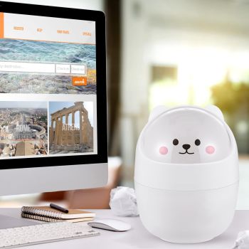 2 pack Mini Trash Can for Desk,6.1X4.33 Inch Garbage Can with Lid Cute Desktop Trash for Home Kitchen Office Bedroom Car - White
