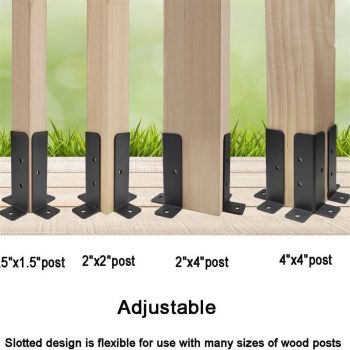 4Pcs Adjustable Deck Post Anchor Base Brackets Fit 1.5x1.5, 2x2, 2x4, 4x4 Post,Heavy Duty Reversible Wood Fence Post Base Brackets kit for Pergola Railing Mailbox（2 pairs,Excluding screws）