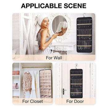 48 Pocket Oxford Fabric Double Sided Hanging Rotating Jewelry Organizer with Hanger Hooks for Earrings, Necklaces, Rings, Bracelets and Other Jewelry Storage（Excluding jewelry）