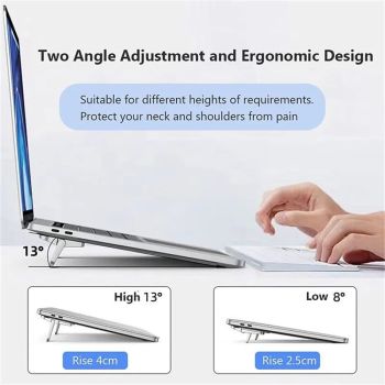 4 PCS Mini Foldable Laptop Stand, Portable Computer Keyboard Riser with 2 Adjustable Angles, Self-Adhesive Invisible Notebook Stand and Keyboard Lift for Desk (Silver)