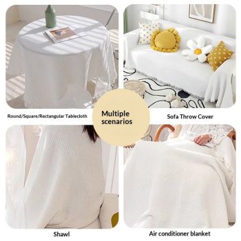 Polyester-cotton Fringed Home Rectangular Tablecloth,Outdoor Party Table Table Cloth for Dining Kitchen Room,White Table Cover Tablecloth Washable (White, 51"x 70")